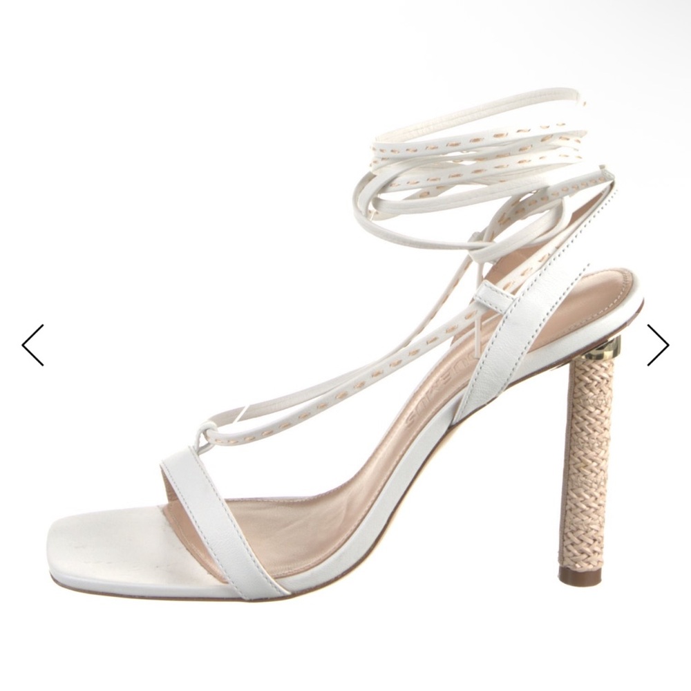 Jacquemus Bergamo White Strappy Heels with Woven Heel